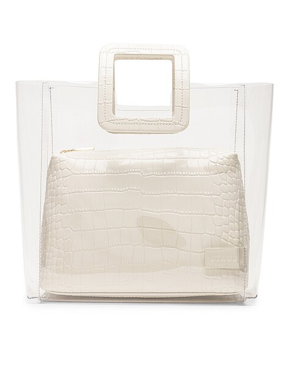 STAUD Shirley Clear Tote with White Inner Pouch and Square Handles